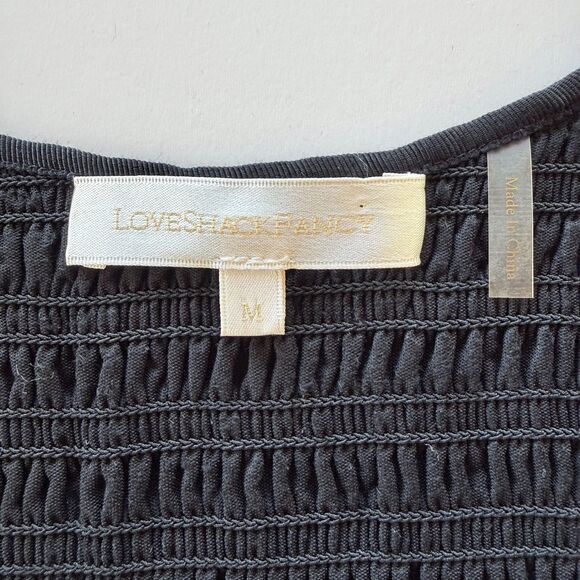 NWOT LoveShackFancy Dorset Velvet Smocked Long Sleeve Mini Dress in Black Sz M - Picture 9 of 16